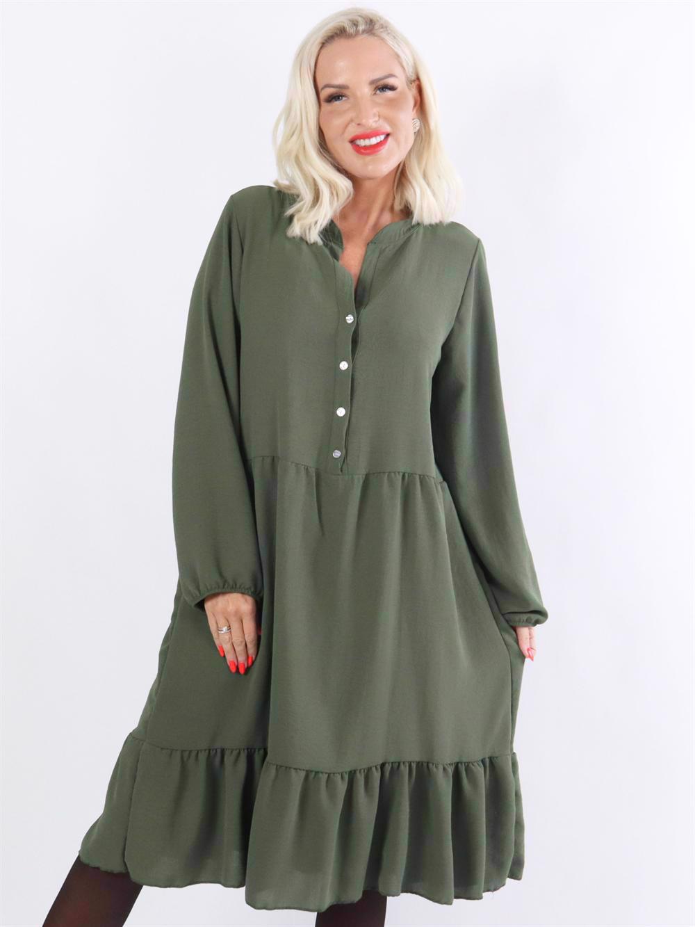 Nora - Plain kjole med flæselag